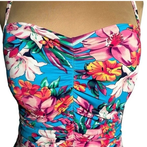 Lands End size 12 turquoise palm lily slimming one piece retro swimming suit - Picture 2 of 7